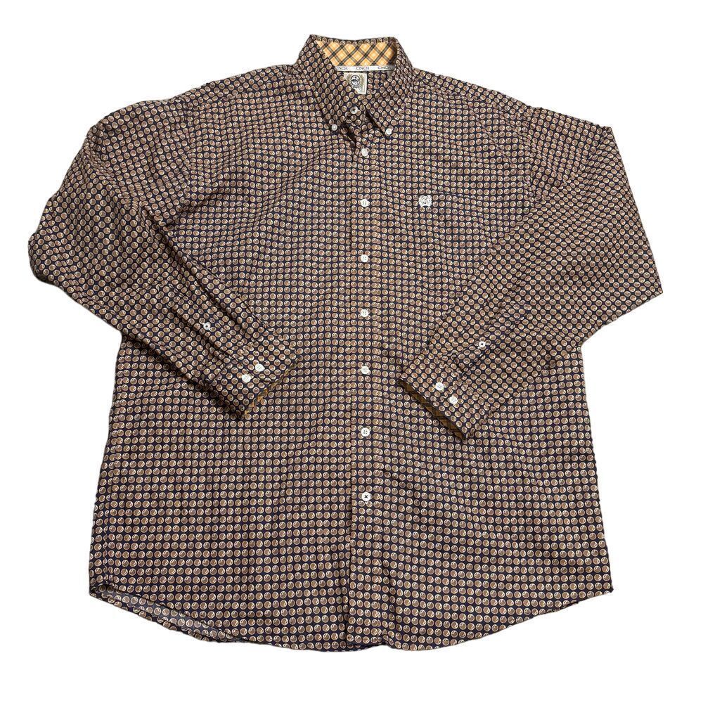 Cinch Size Large‎ Blue Gold Long Sleeved Button Down Western Flip Cuff Shirt
